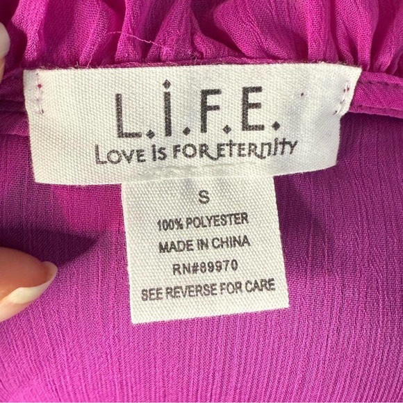 L.I.F.E. ruffle bell sleeve blouse pink sheer tie front size S Y2K boho - Picture 7 of 7